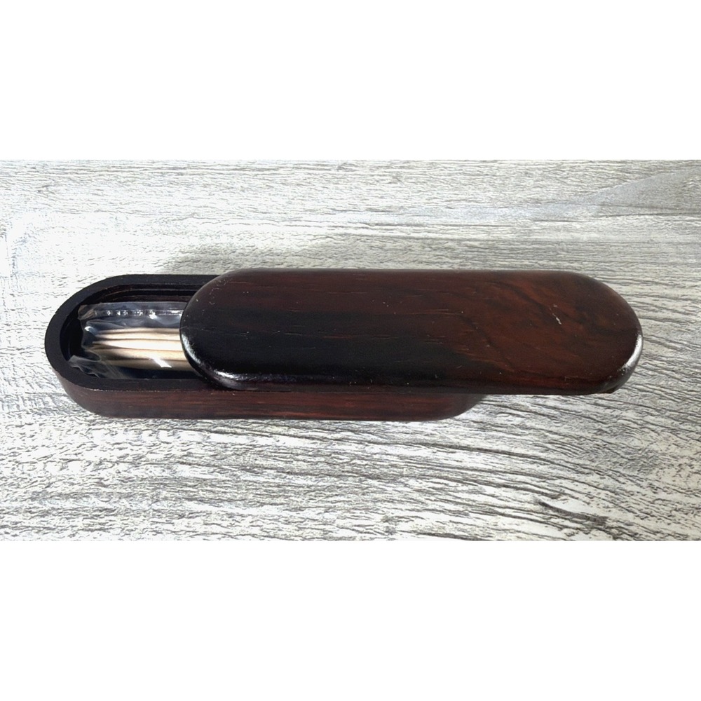 Handmade Wooden Toothpick Holder Small Pocket Travel Slide Top Magnetic Wood